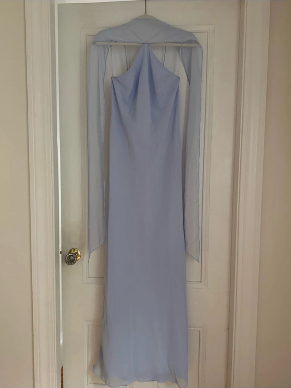 Amanda Uprichard Pale Blue Strapless Maxi Dress with Sheer Shawl